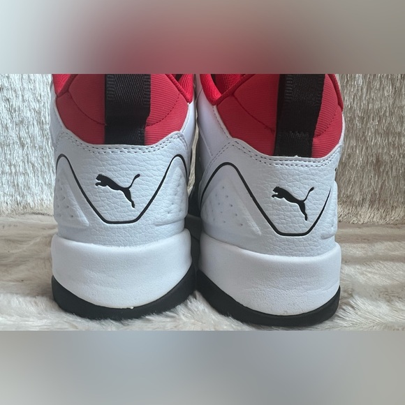 PUMA Unisex White, Red and Black Backcourt Mid Sneaker - Picture 6 of 14